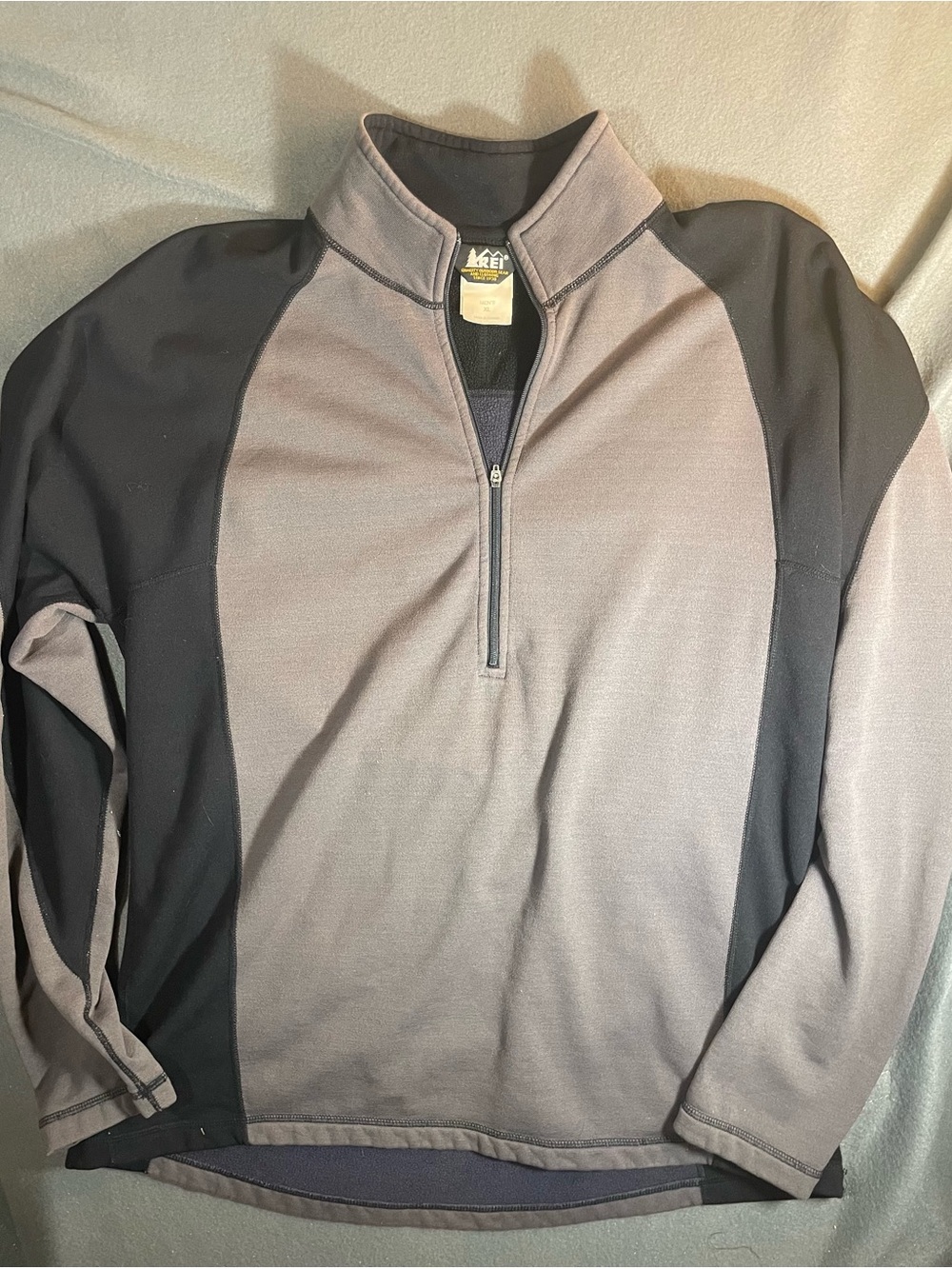 Vintage REI Polartec Mens XL 1/4 Zip Pullover Gray Black Made In Canada